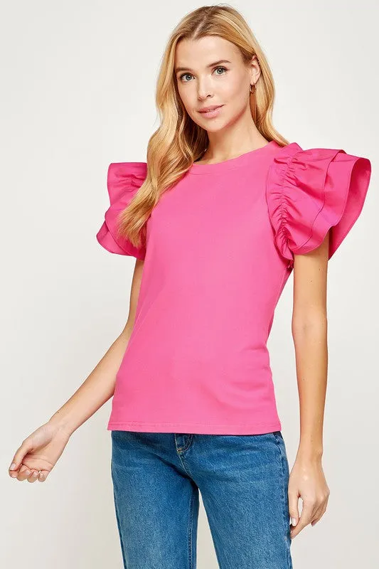 Fuchsia Flutter Ruffle Sleeve Top