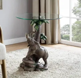 Glass Top Elephant End Table