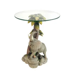 Glass Top Elephant End Table