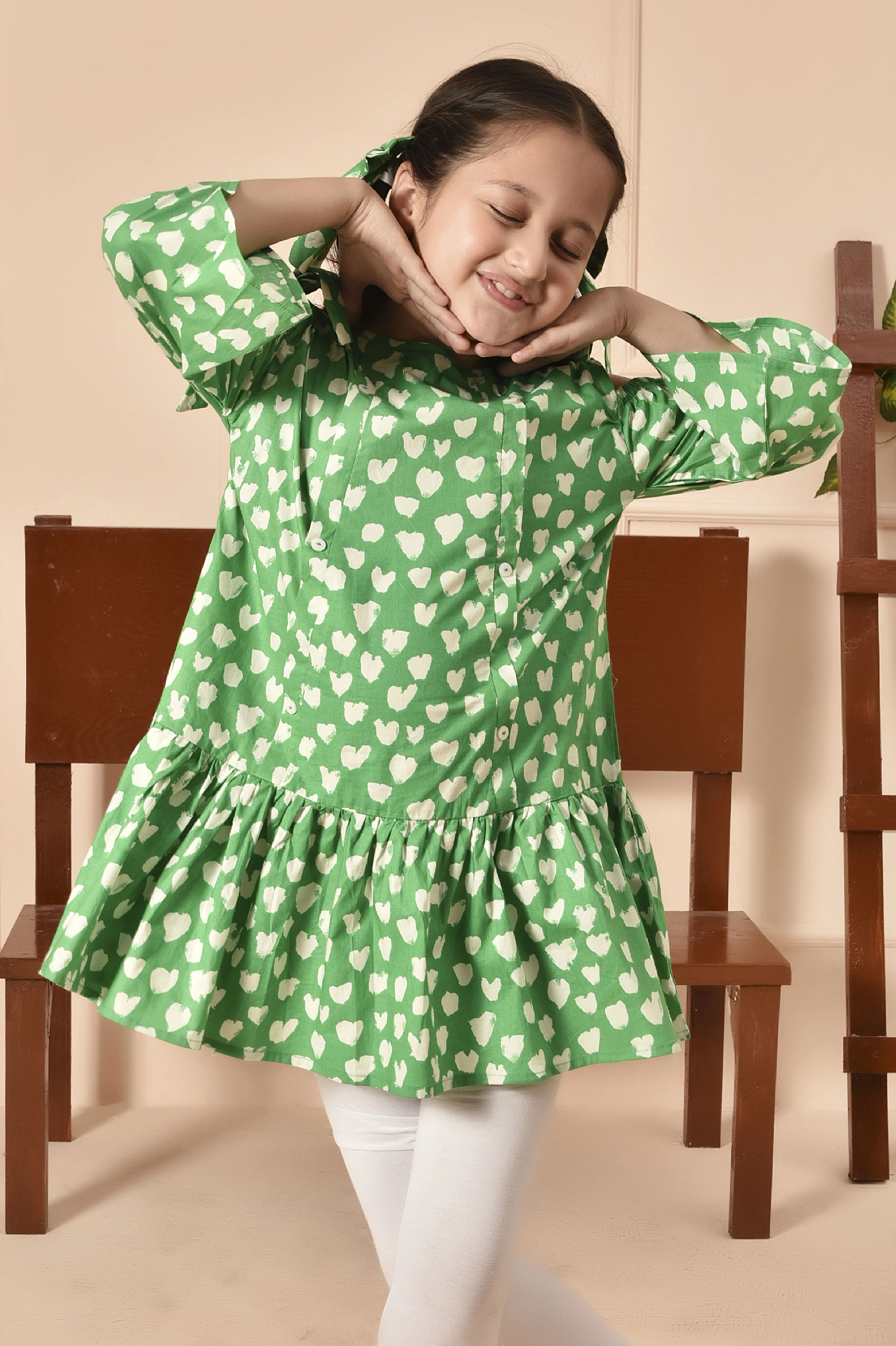 Green Heart Print Top
