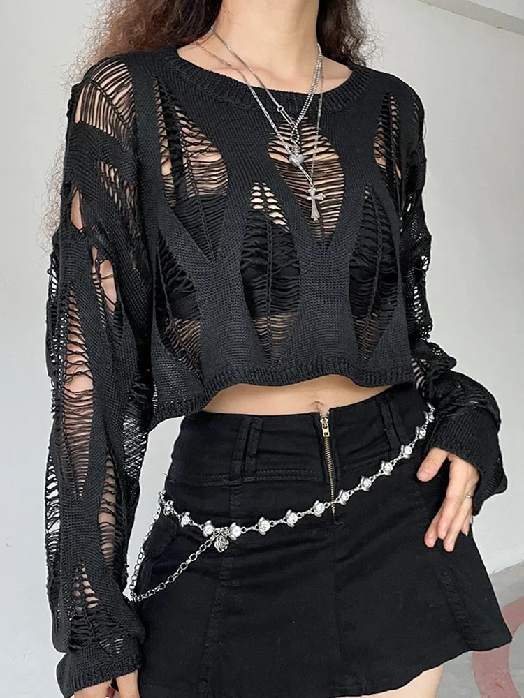 Grunge Knit Crop Long Sleeve
