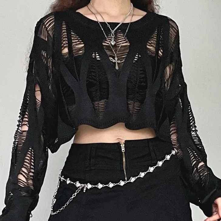 Grunge Knit Crop Long Sleeve
