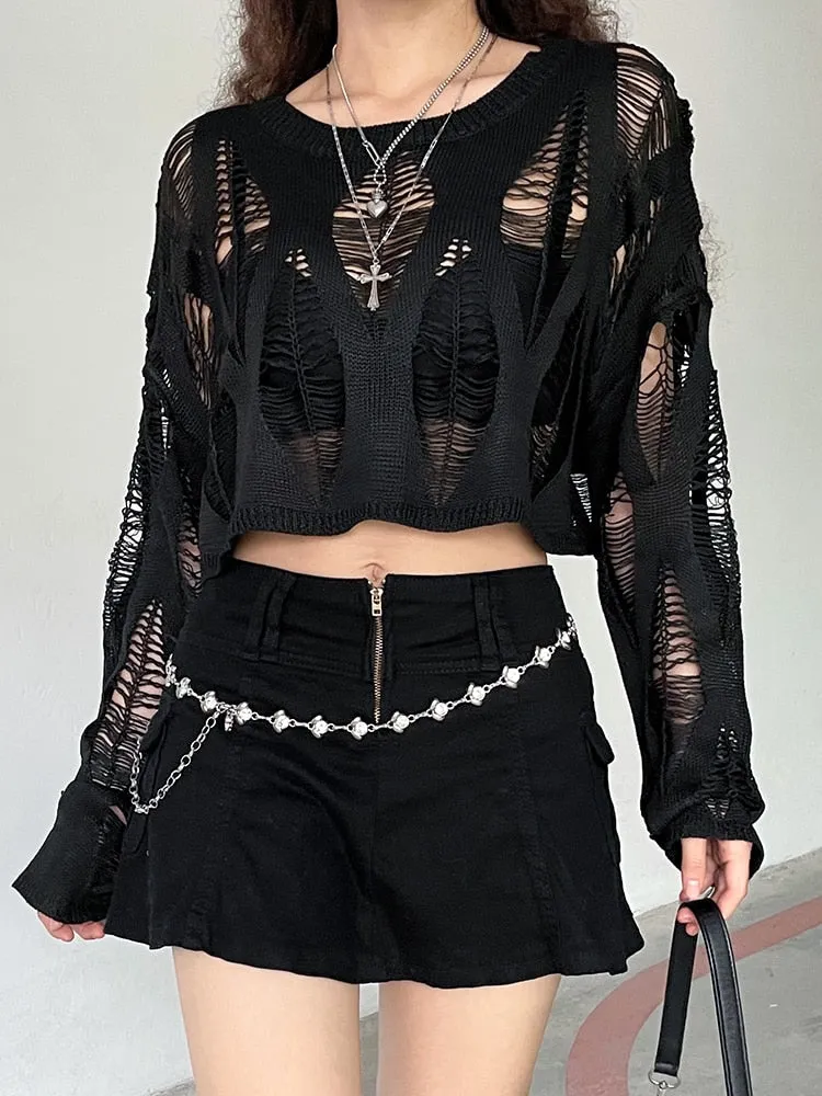 Grunge Knit Crop Long Sleeve