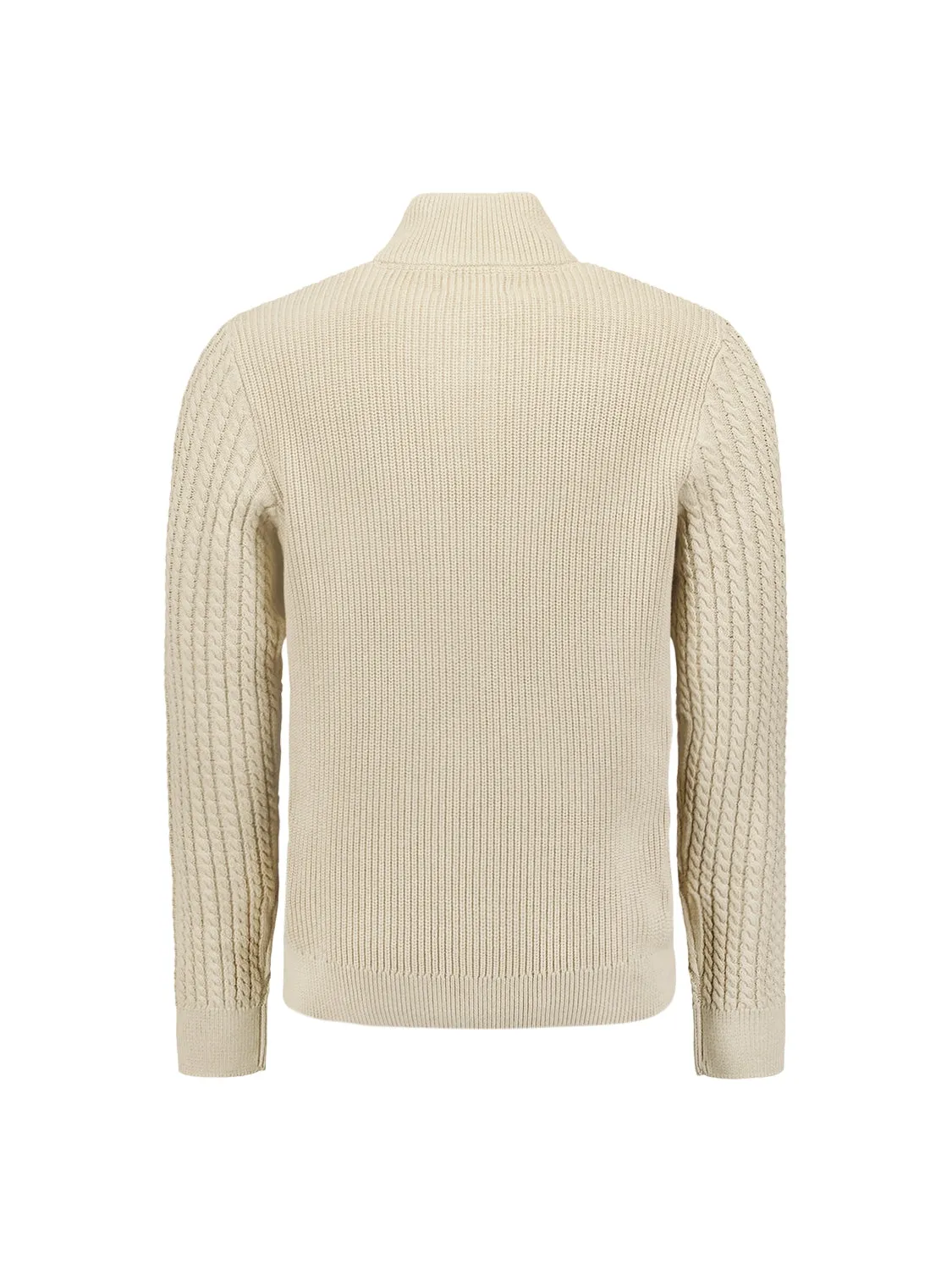 Half-Zip Knit with Buttons in Solid Jacquard: Classic Elegance and Comfort | Cement