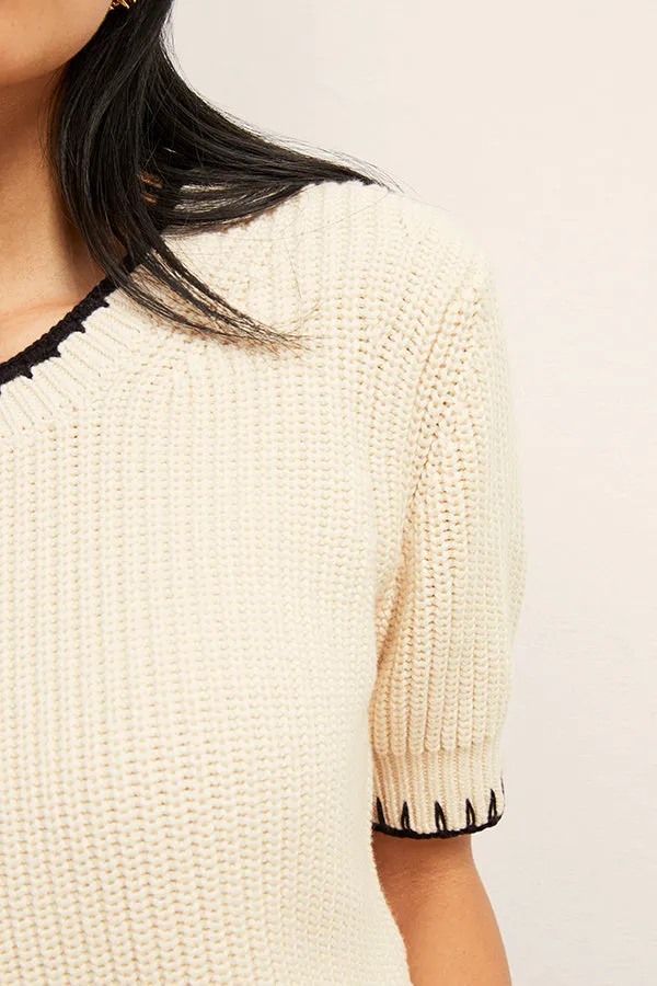 Hallie Top - Contrast Knit :: Ivory/Black