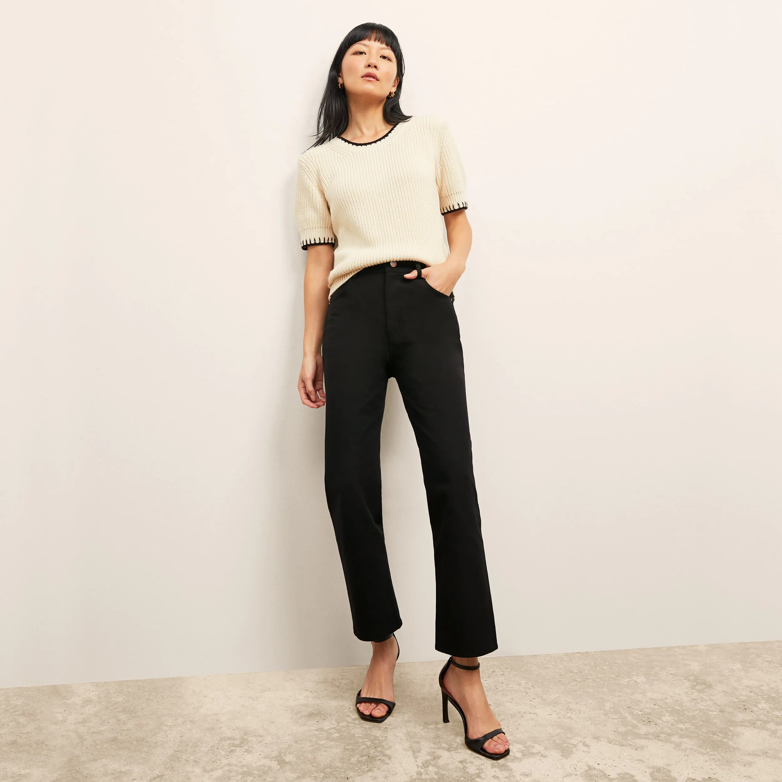 Hallie Top - Contrast Knit :: Ivory/Black