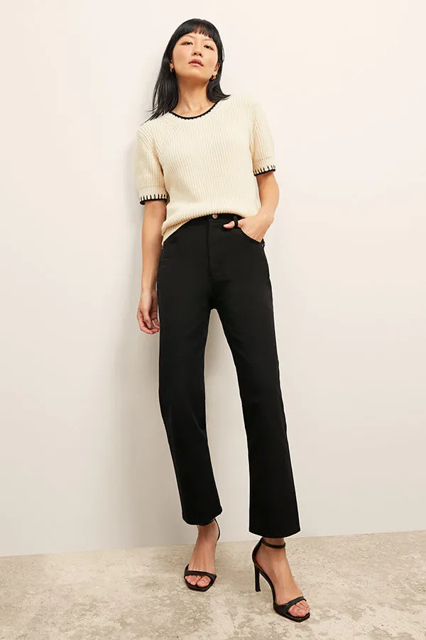 Hallie Top - Contrast Knit :: Ivory/Black