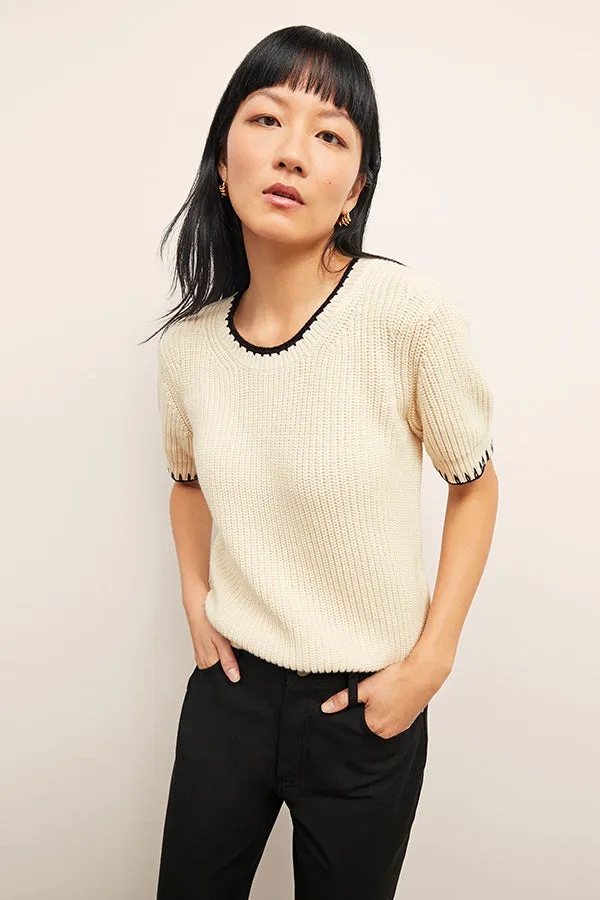 Hallie Top - Contrast Knit :: Ivory/Black