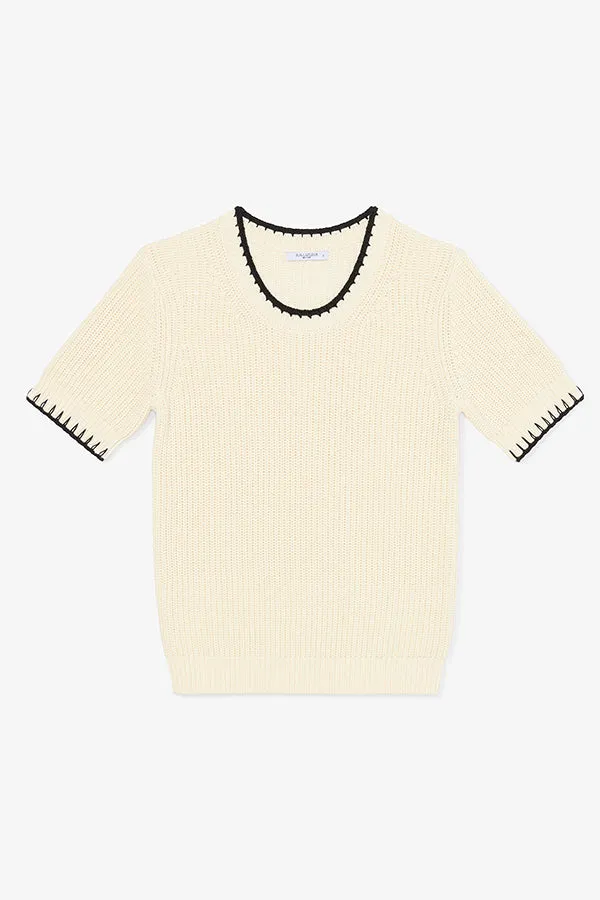 Hallie Top - Contrast Knit :: Ivory/Black