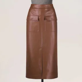 Handmade Lambskin Leather Women's Pencil Skirt