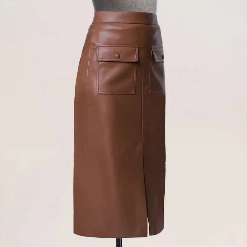 Handmade Lambskin Leather Women's Pencil Skirt