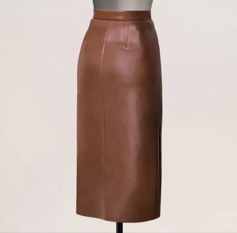 Handmade Lambskin Leather Women's Pencil Skirt