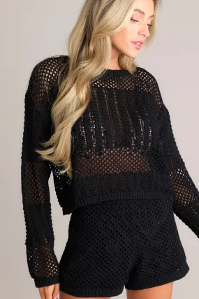 Harmony In Chaos Black Open Knit Crop Top