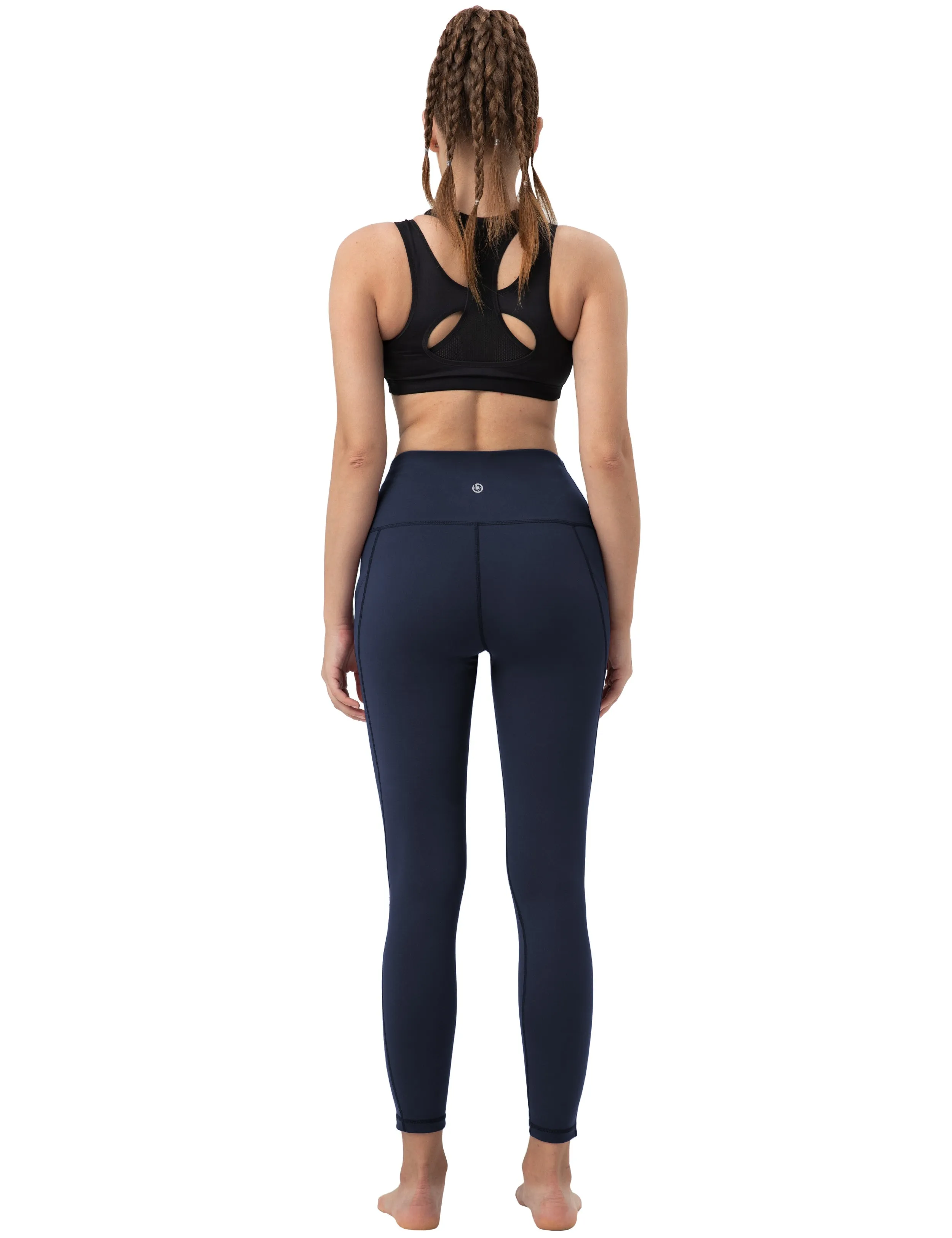 High Waist Side Pockets Running Pants darknavy_Running