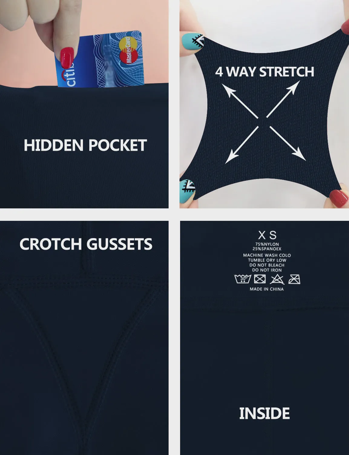 High Waist Side Pockets Running Pants darknavy_Running