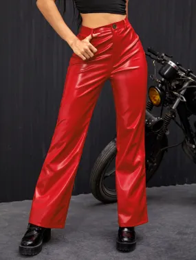 High Waist Straight PU Leather Pants SS23