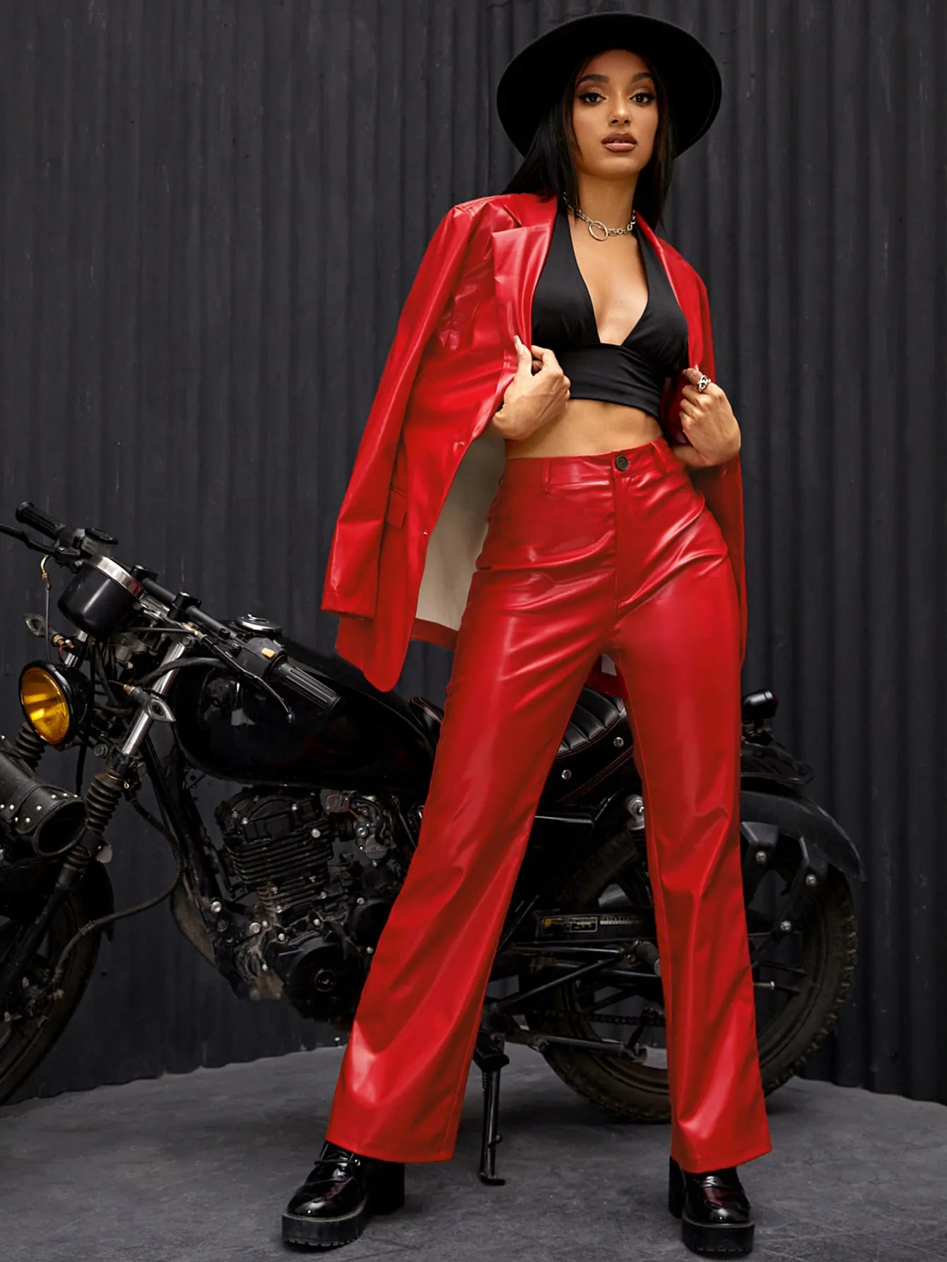High Waist Straight PU Leather Pants SS23