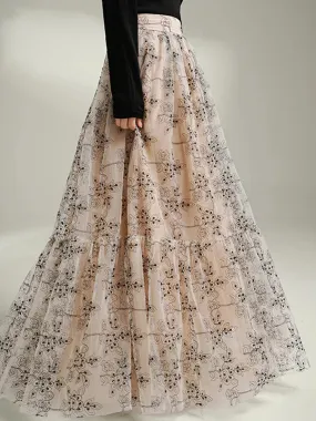 Hit Color Floral Printted Temperament Skirt For Women High Waist Elastic Waist Fashion A Line Skirt Female Autumn