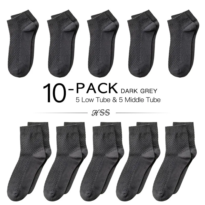 HSS Brand 10 Pairs/Lot Men Bamboo Fiber Socks Men Compression Summer Middle Socks Business Casual Mens Low Sock Big Size EU38-45