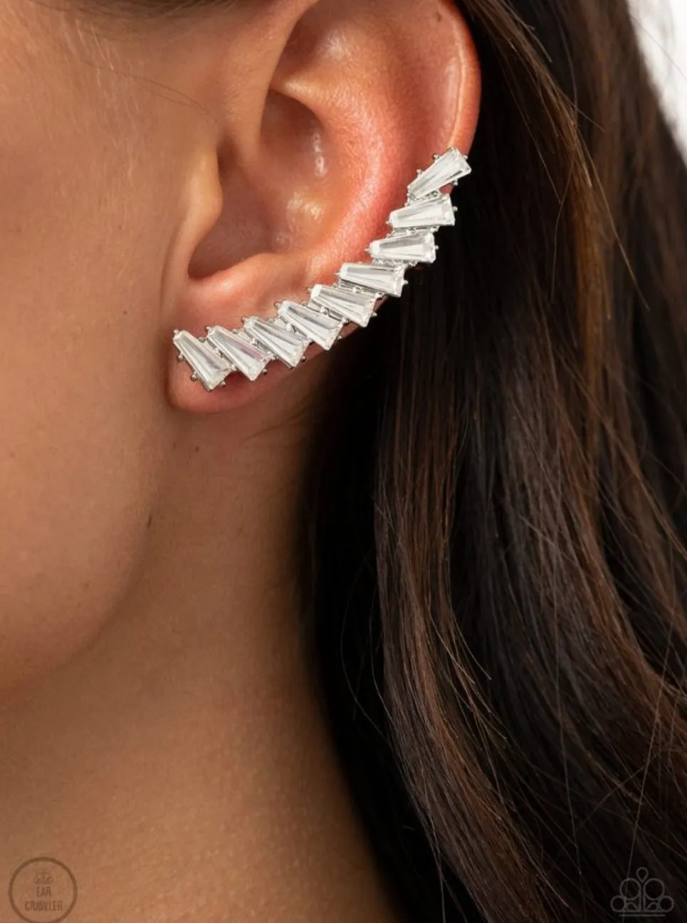 I Think ICE Can White - Earring Crawlers - Paparazzi Accessories