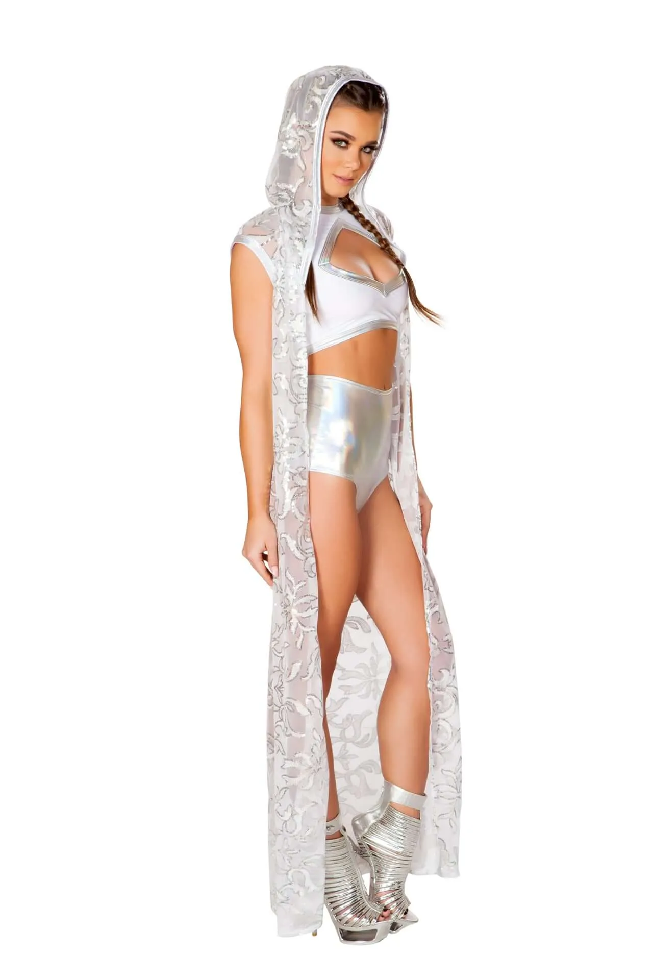 Icy Sequin Mesh Long Duster