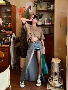 Irregular Denim Long Skirts Women's Clothing 2024 Faldas Mujer De Moda High Waist Casual Summer Jupe Gradient Split Y2k Skirt