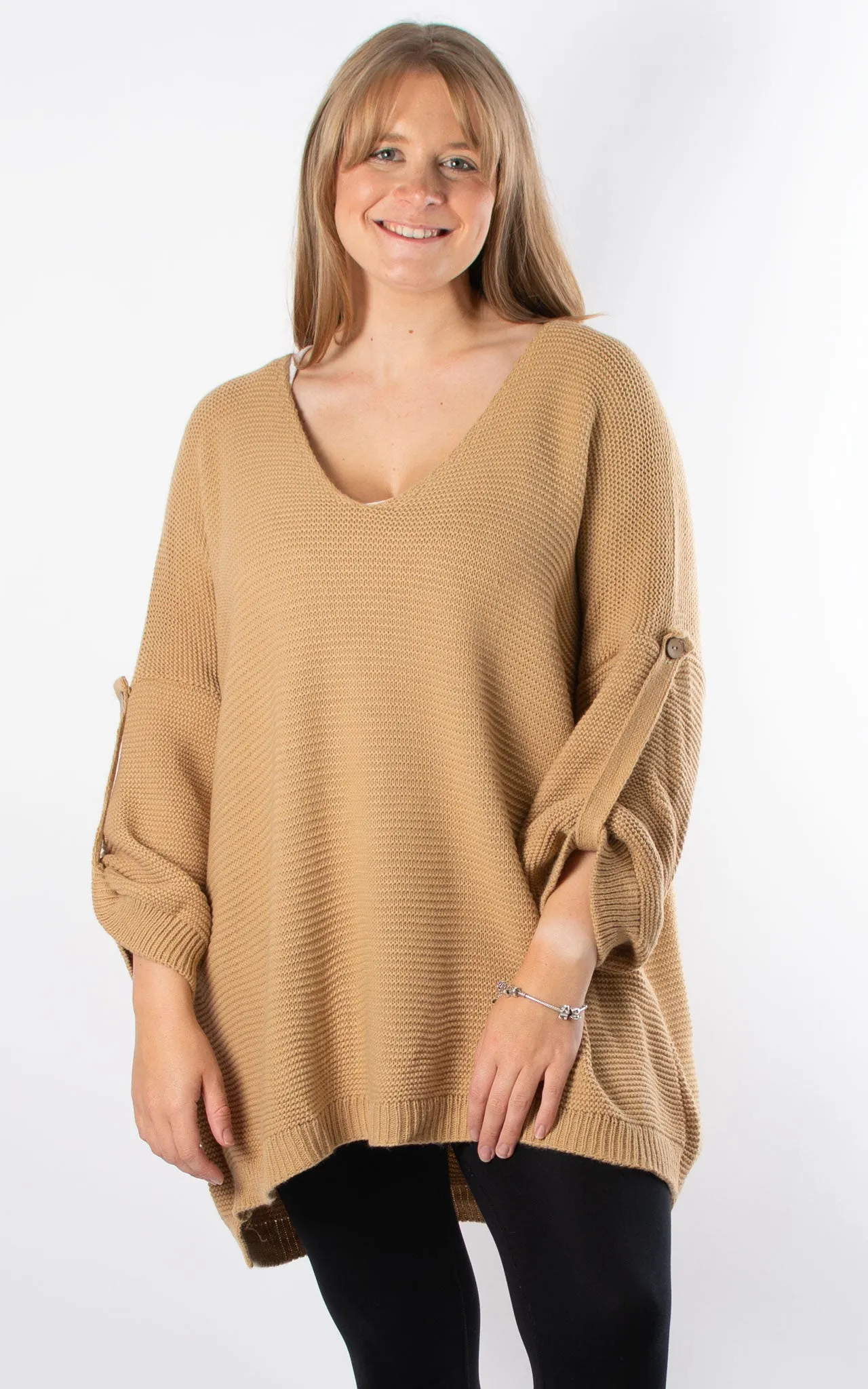 Janet Button Sleeve Knit | Camel