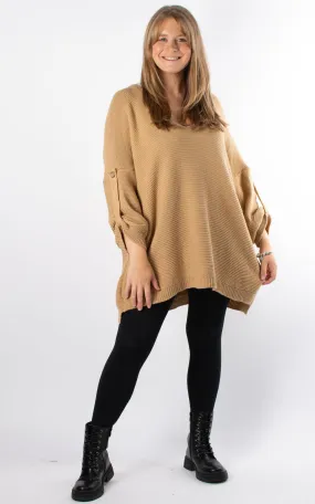 Janet Button Sleeve Knit | Camel