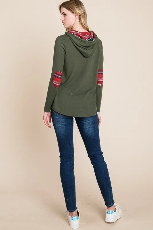 JENNA CONTRAST ELBOW PATCH HOODIE S-XL