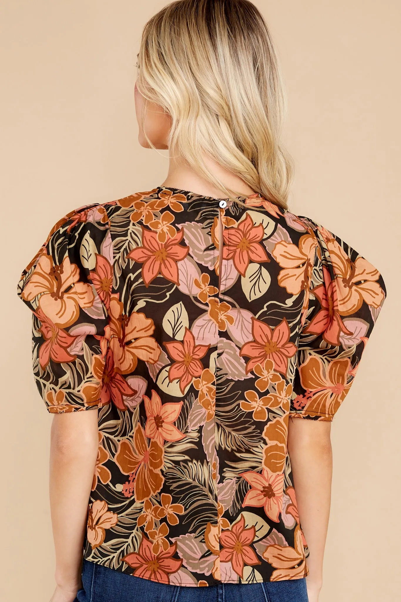 Just Killing Time Black Floral Print Top