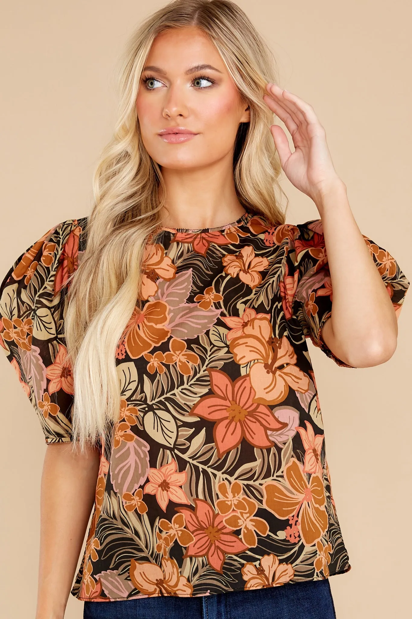 Just Killing Time Black Floral Print Top