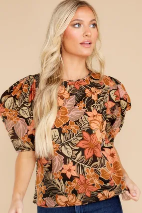 Just Killing Time Black Floral Print Top