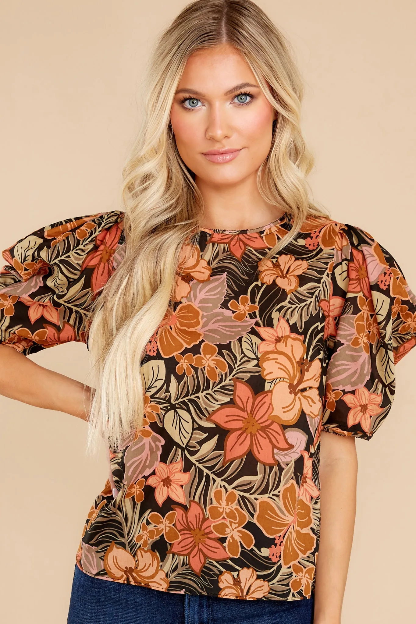 Just Killing Time Black Floral Print Top