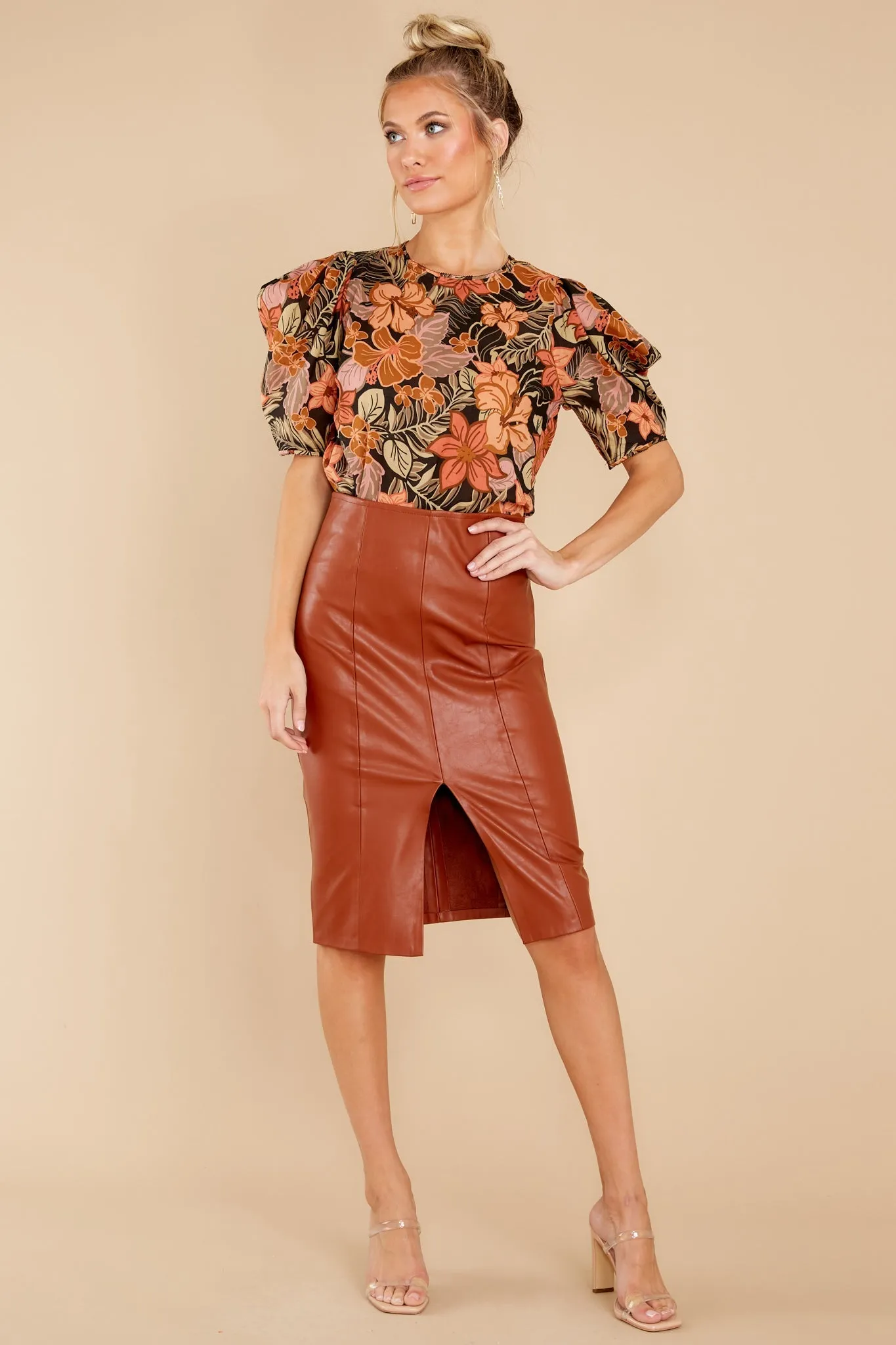 Just Killing Time Black Floral Print Top