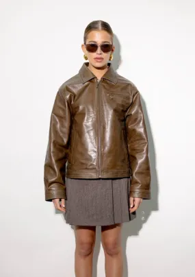 Kaia Boxy Brown Leather Jacket