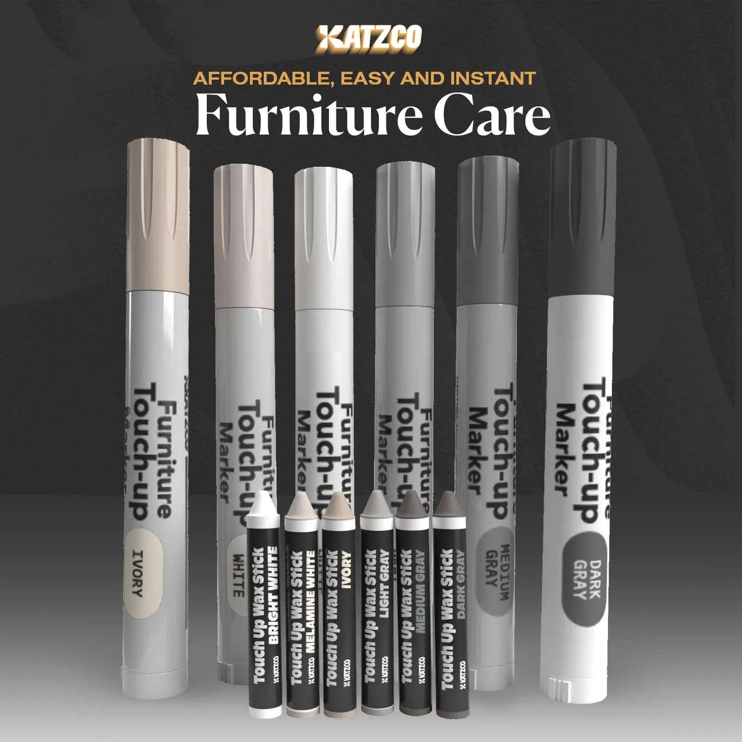 Katzco Furniture Repair Kit Wood Markers - Set of 13 - Light Colored Markers and Wax