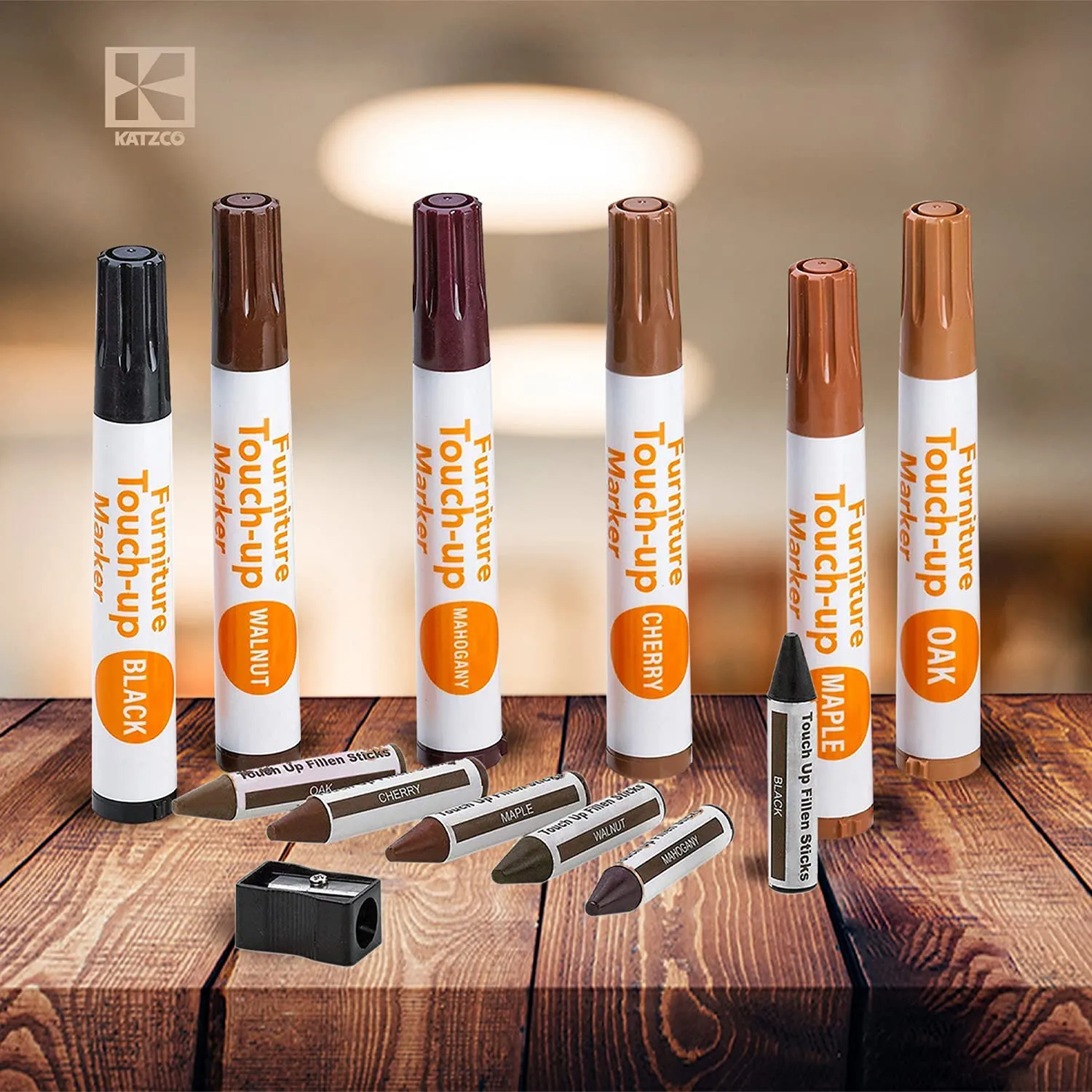 Katzco Total Furniture Repair Kit - Set Of 34 - Resin Repair Wood Filler, Brushes
