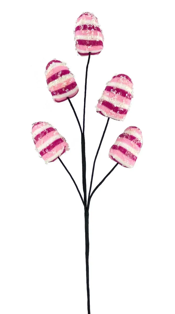 Knit Candy Corn Spray: Pink/Wht - 28"