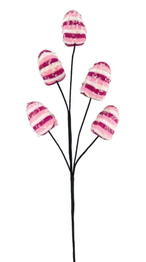 Knit Candy Corn Spray: Pink/Wht - 28"
