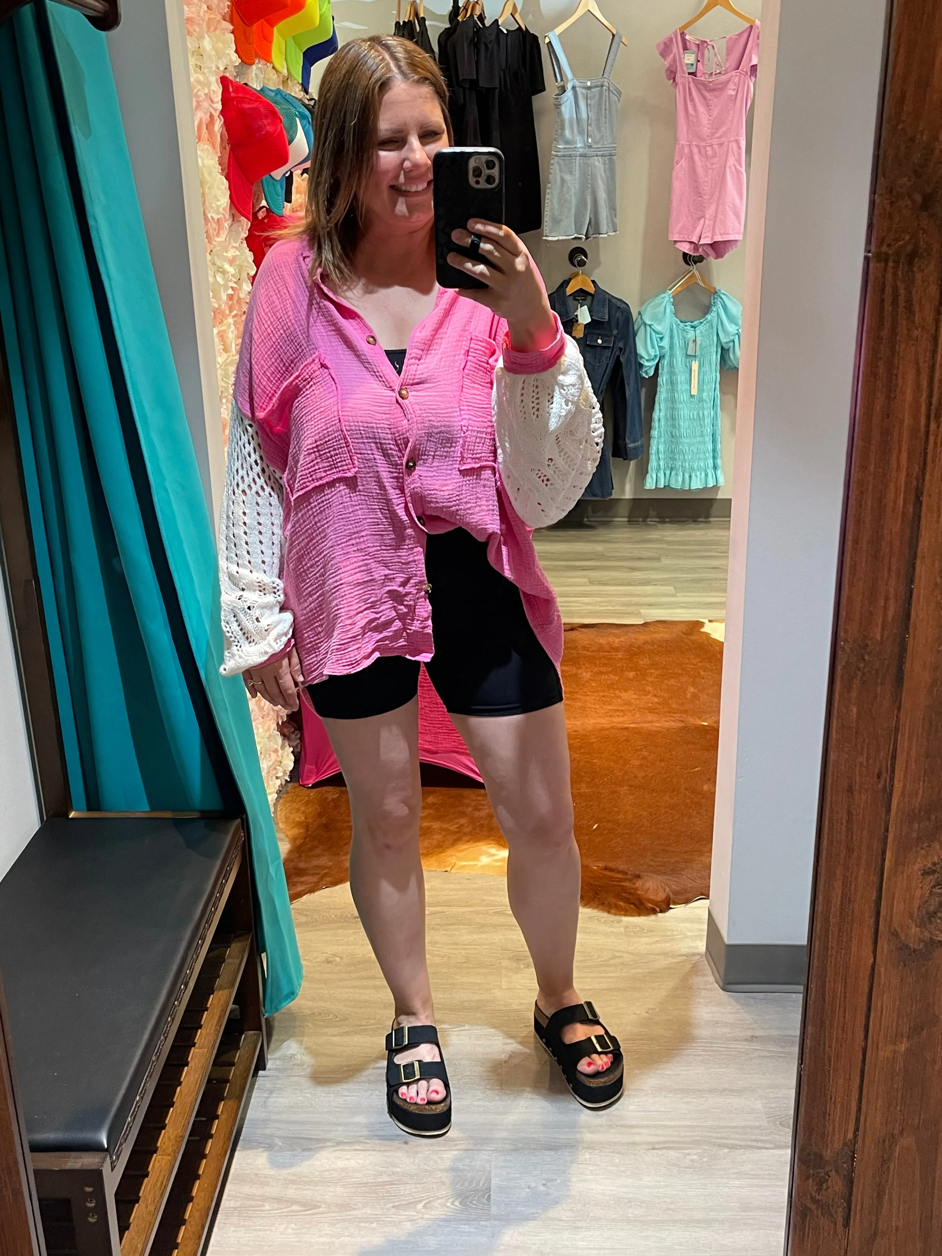 Lacie Crochet Button Up Shirt Pink