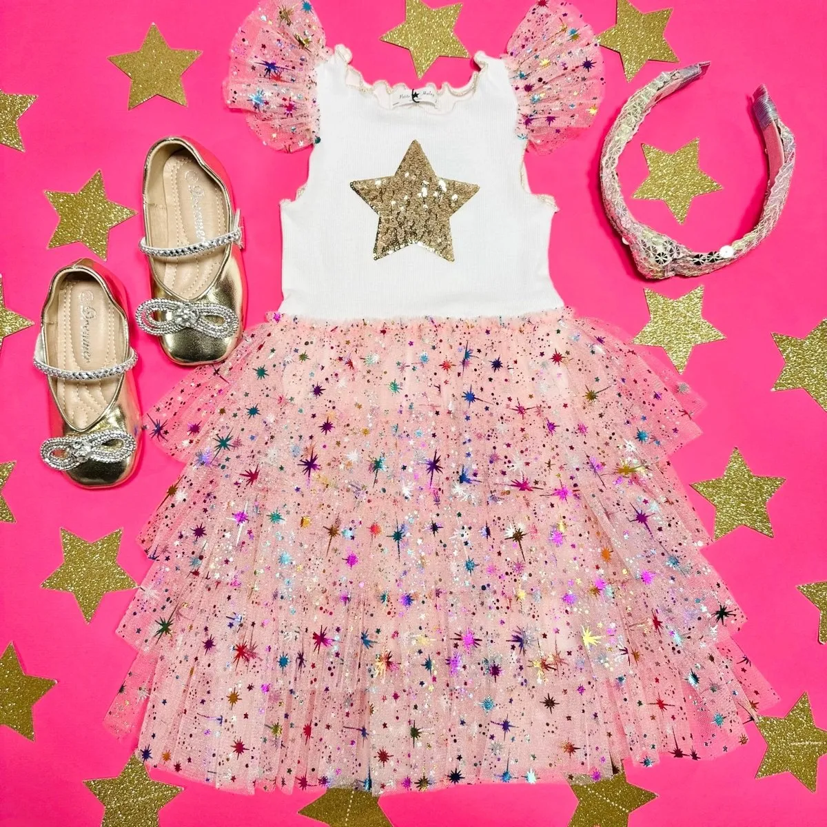 LEAH LAYERED METALLIC STARS TUTU DRESS