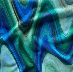 Lighter-Weight Drapey Aquamarine Waves Polyester Knit (Made in Italy)