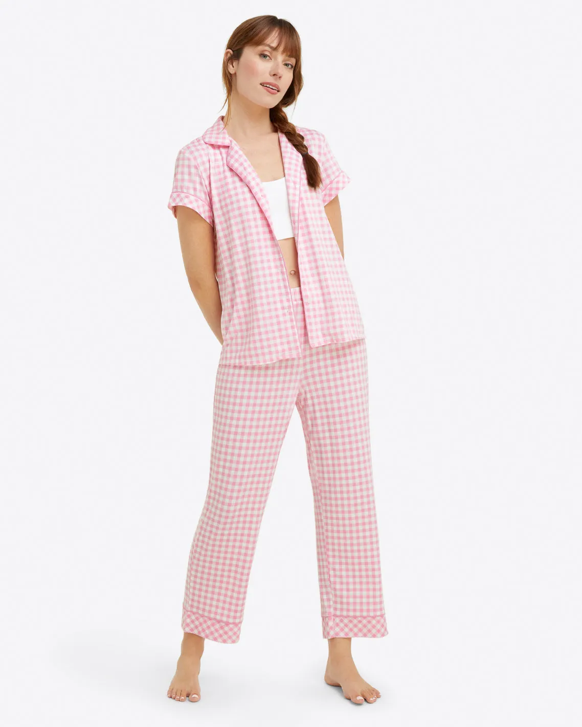 Linda PJ Set in Light Pink Gingham