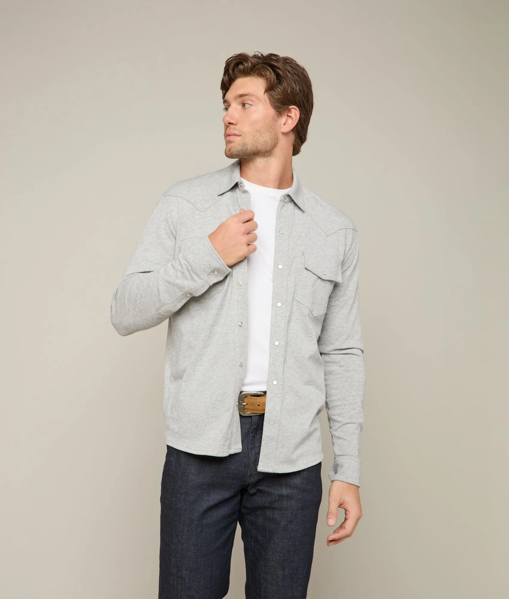Long Sleeve Western Knit Top :: Heather Grey