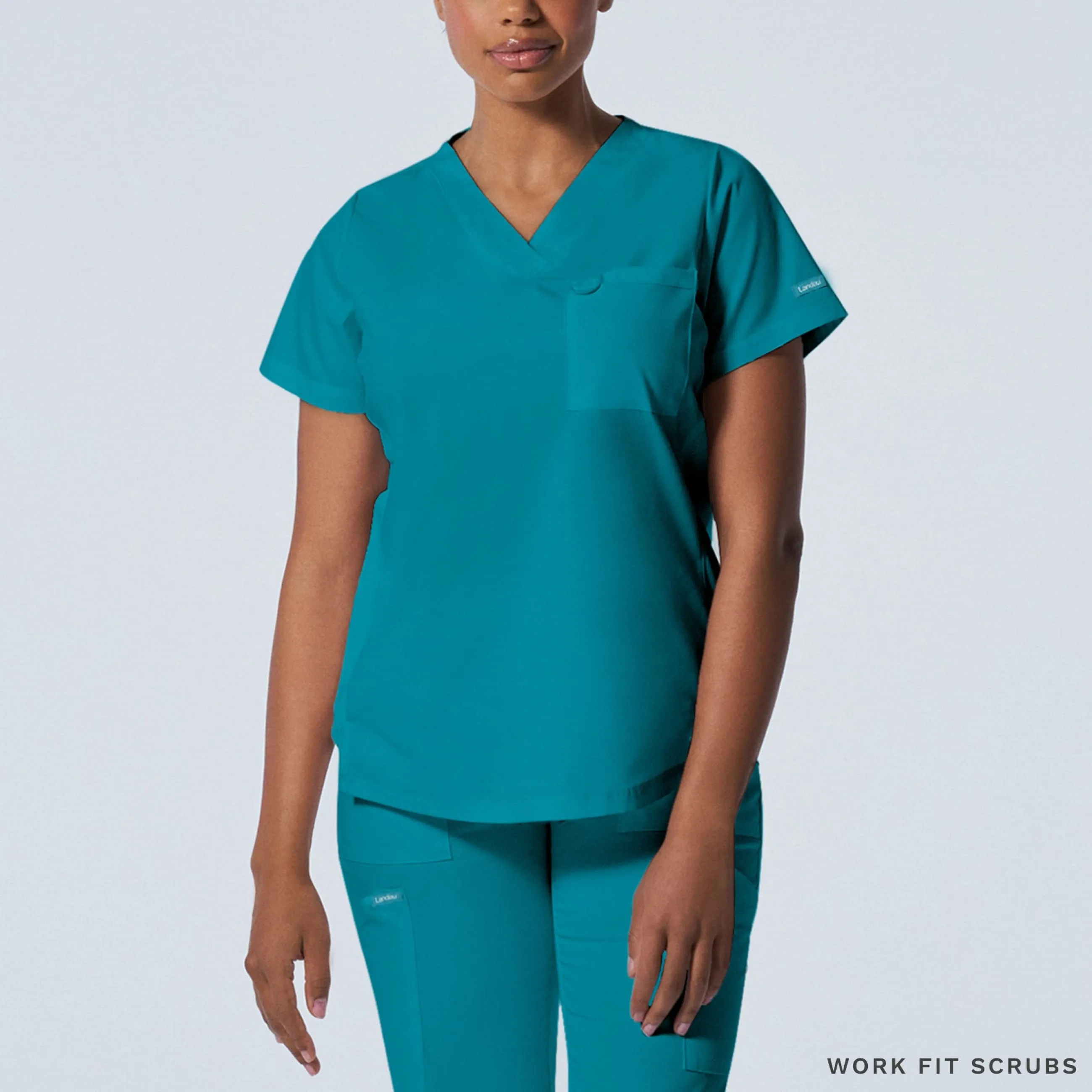LT107 Landau Proflex V neck 2 Pocket top