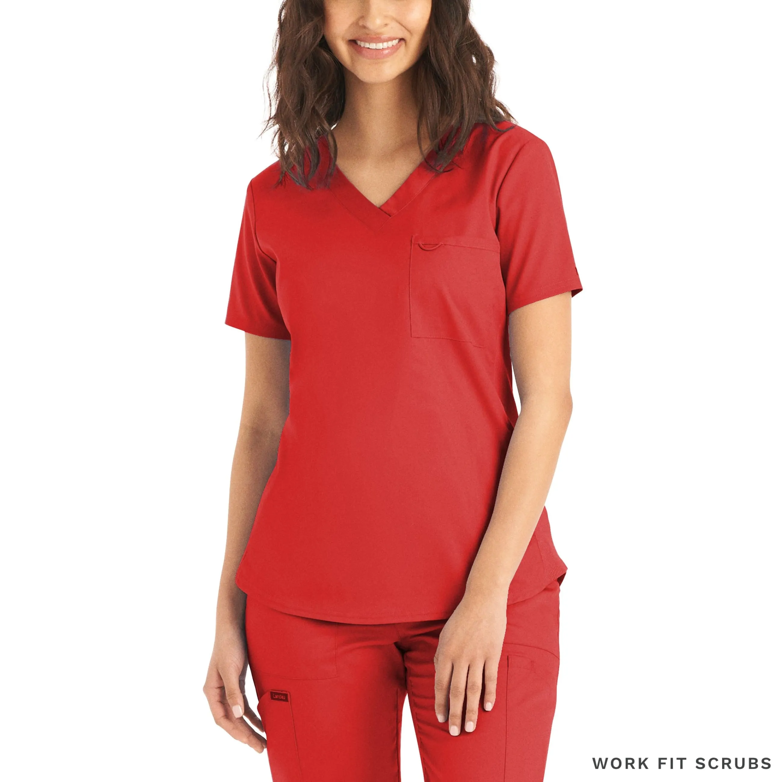 LT107 Landau Proflex V neck 2 Pocket top