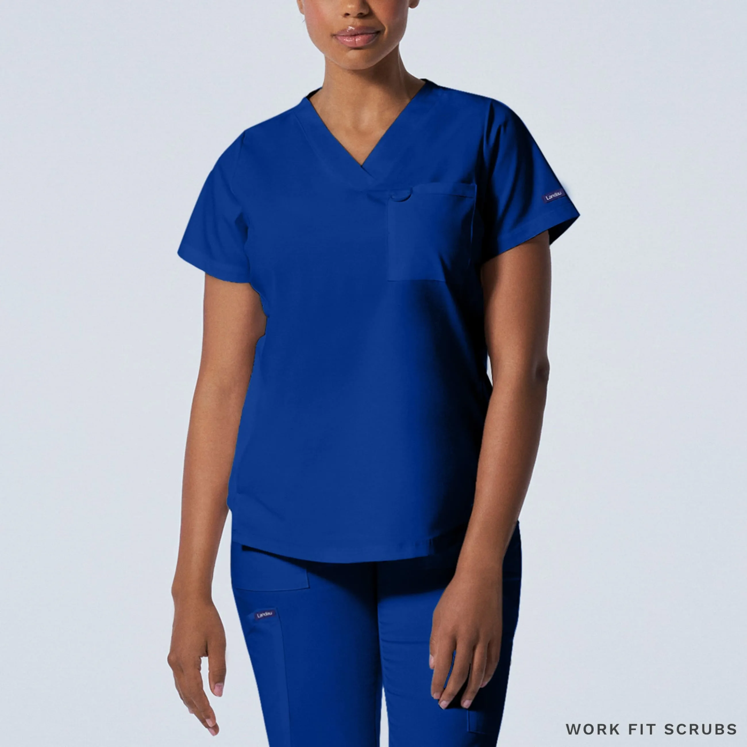 LT107 Landau Proflex V neck 2 Pocket top