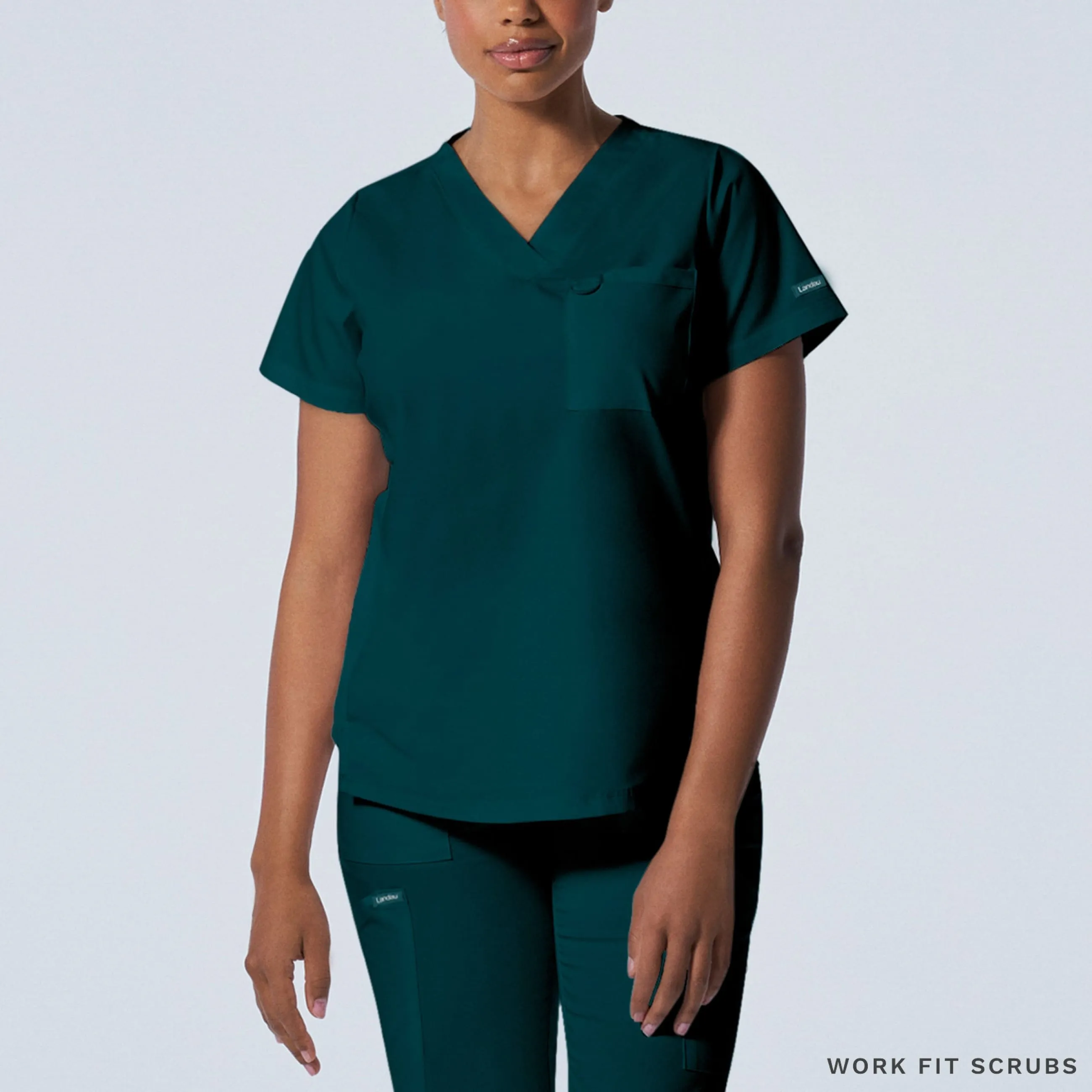 LT107 Landau Proflex V neck 2 Pocket top