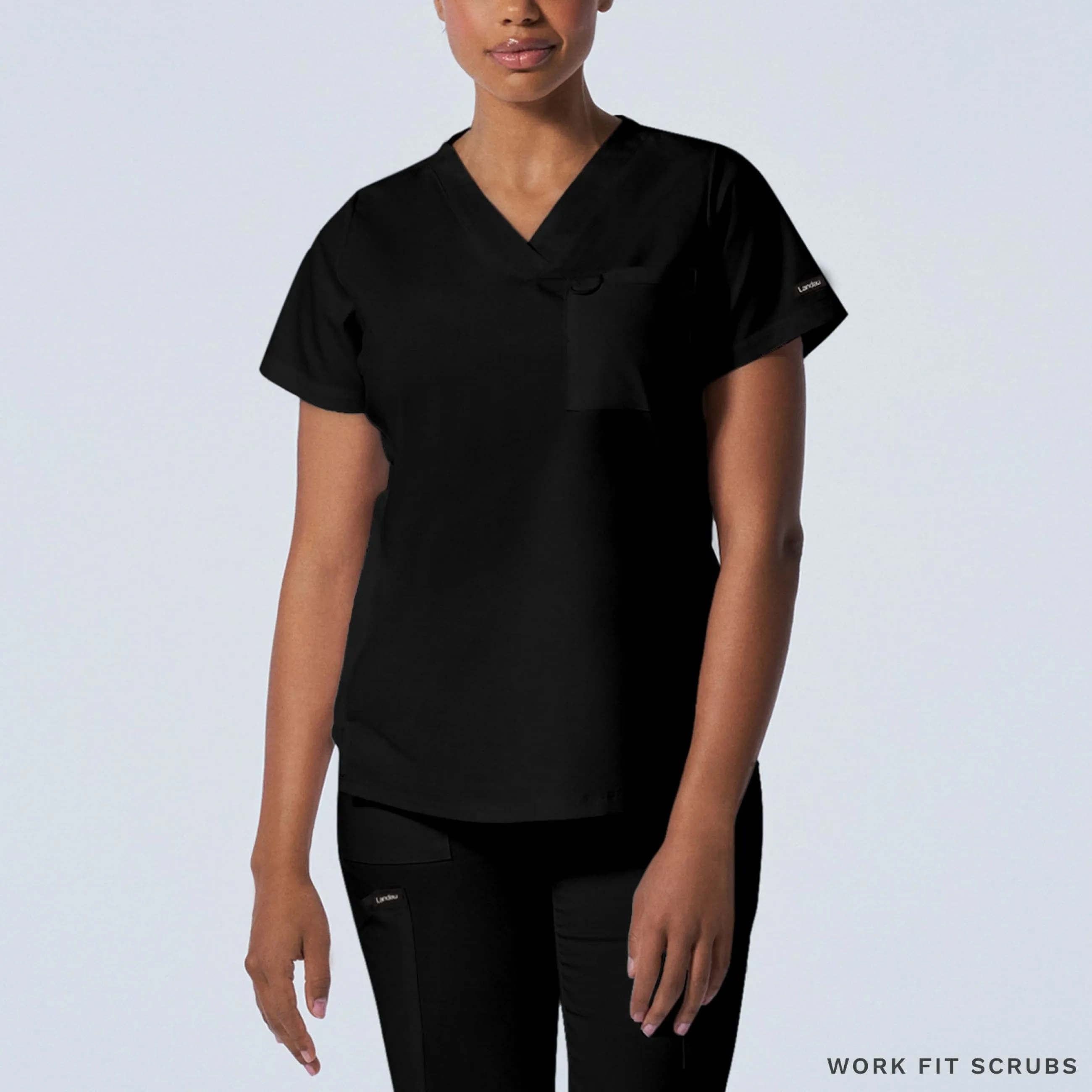 LT107 Landau Proflex V neck 2 Pocket top