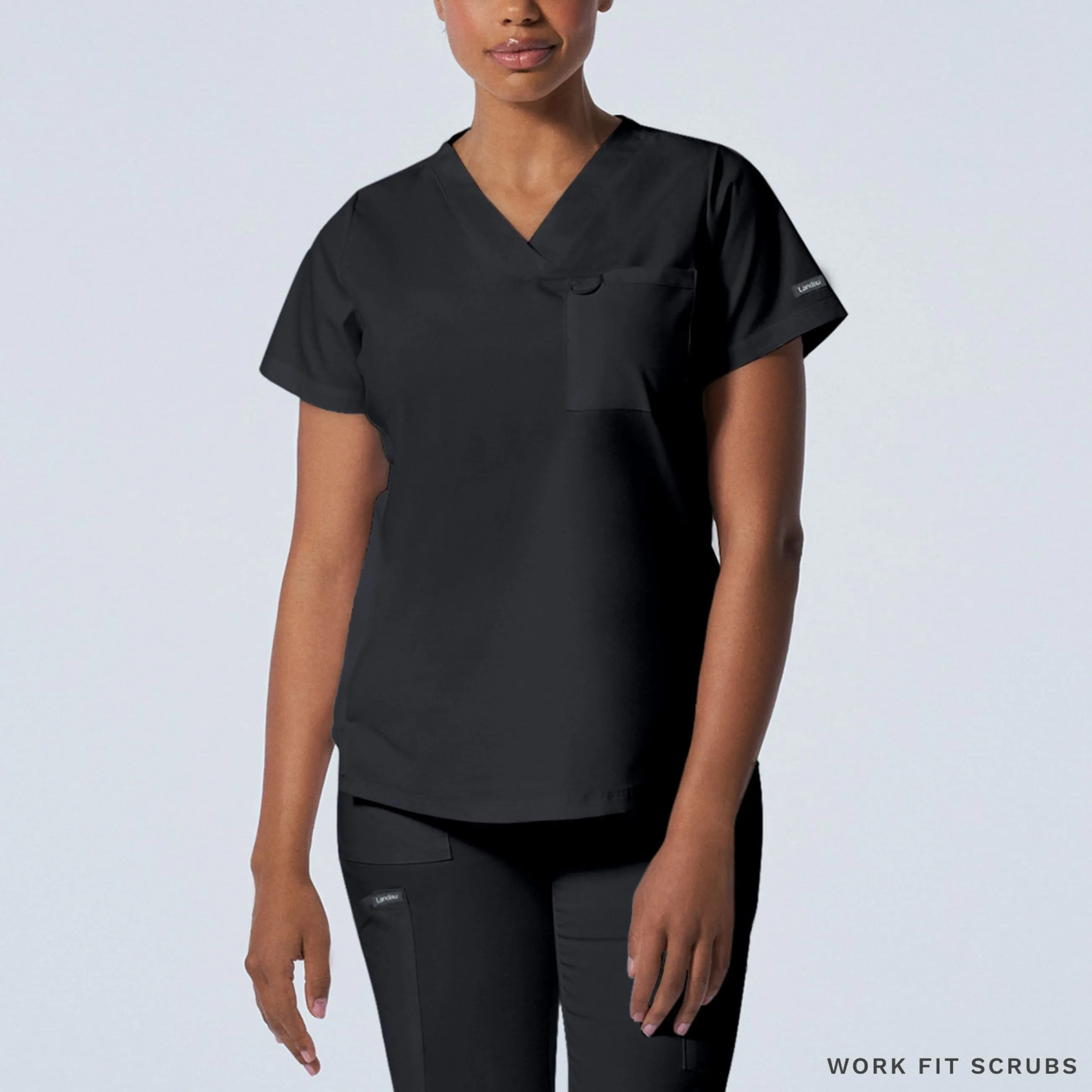 LT107 Landau Proflex V neck 2 Pocket top